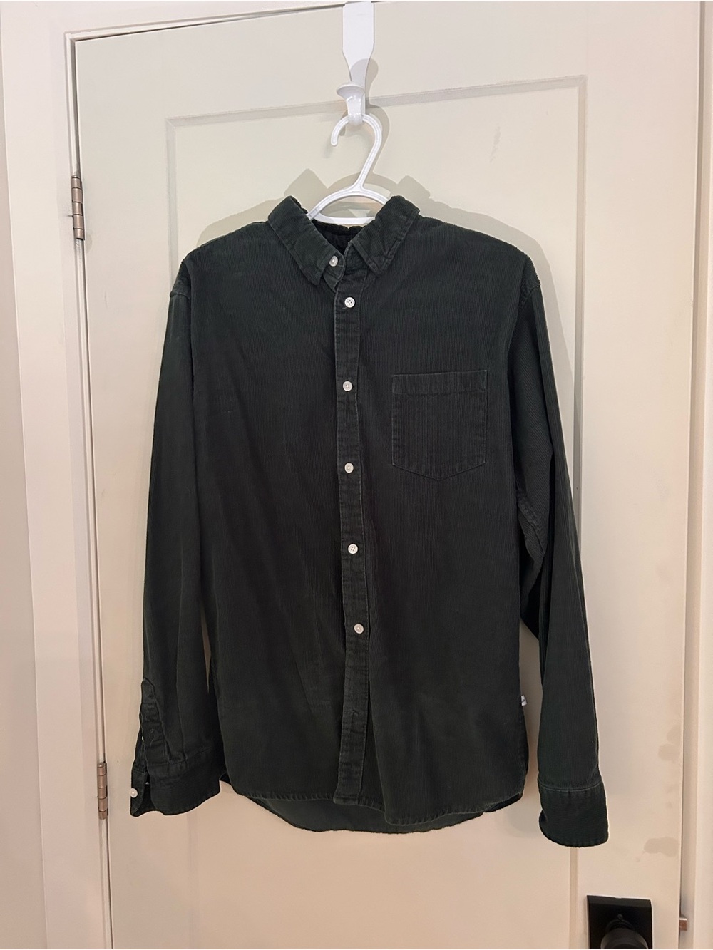 Men's Dark Green Corduroy Button-Down Shirt